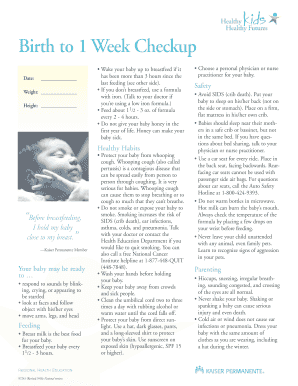 Birth to 1 Week Checkup Form