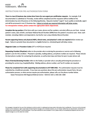 Kaiser Permanente Pre-Authorization Request Form