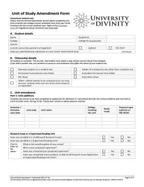 Unit of Study Amendment Form