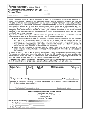 Kaiser Permanente HIE Opt-Out Request Form