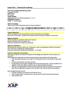 Financial Aid Vocabulary Worksheet