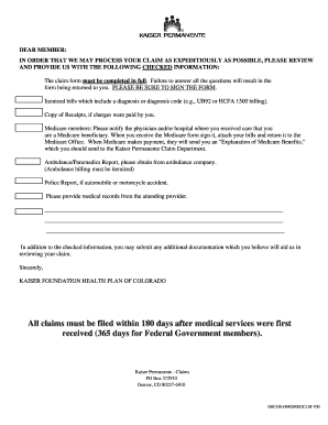 Kaiser Permanente Medical Claim Form