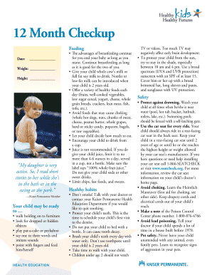 12 Month Checkup Form
