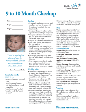 9 to 10 Month Checkup Form
