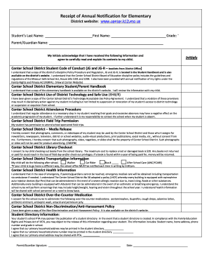 Elementary Student Annual Notification Form
