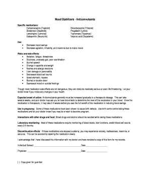 Mood Stabilizers Anticonvulsants Consent Form