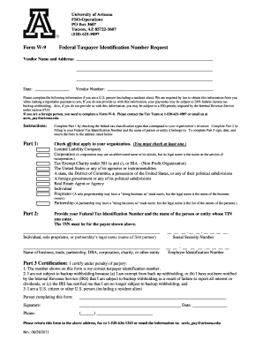 Form W-9 Federal Taxpayer Identification Number Request