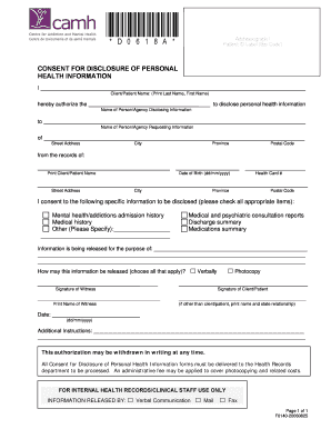 Consent for Disclosure of Personal Health Information