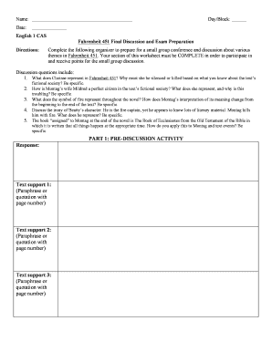 Fahrenheit 451 Discussion Worksheet
