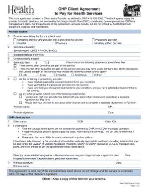 OHP Client Agreement to Pay for Health Services