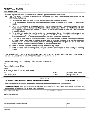 California Child Care Center Personal Rights Notice
