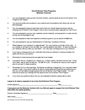 Out-Of-School Time Programs Behavior Contract