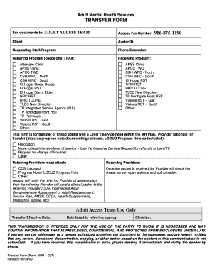 Adult Mental Health Services Transfer Form