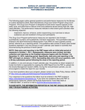 Bureau of Justice Assistance Drug Court Program Performance Measures
