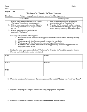 English 1 CAS Essay Prewriting Assignment