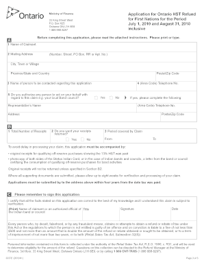 Ontario HST Refund Application for First Nations