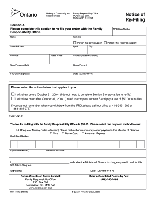 Ontario Family Responsibility Office Re-Filing Form
