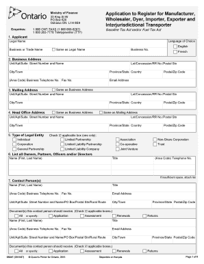 Ontario Fuel Tax Registration Application