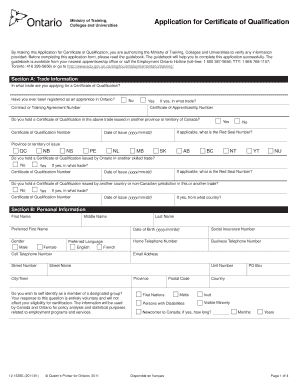 Ontario Certificate of Qualification Application