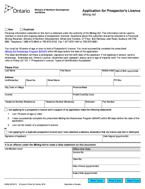 Ontario Prospector’s Licence Application