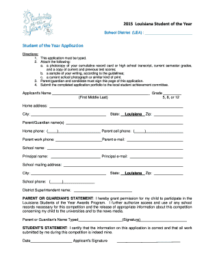 Louisiana Student of the Year Application