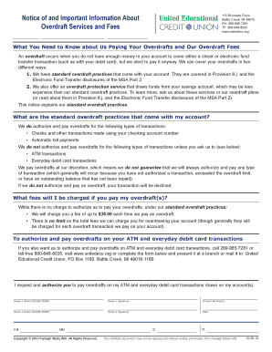 Overdraft Services Notice and Authorization Form