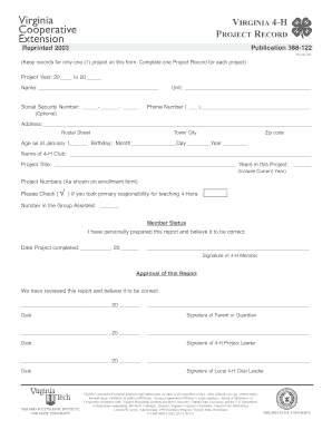 Virginia 4-H Project Record Form