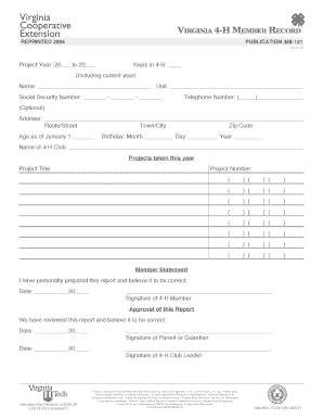 Virginia 4-H Member Record Form