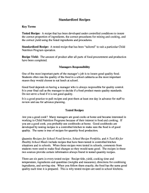 Standardized Recipe Form