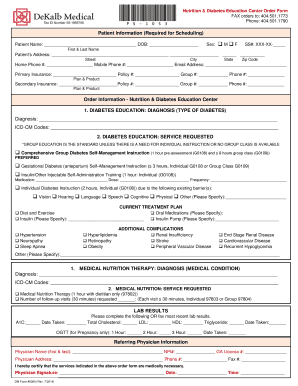 Nutrition and Diabetes Education Order Form