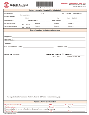 Ambulatory Infusion Center Order Form