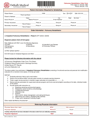 Pulmonary Rehabilitation Order Form