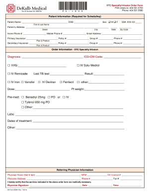 DTC Specialty Infusion Order Form