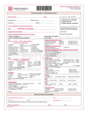 Imaging Services Scheduling Order Form
