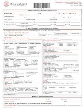 Imaging Services Scheduling Order Form