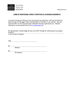 Mortgage Credit Certificate Loss Acknowledgement