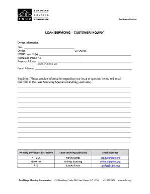 Loan Servicing Customer Inquiry Form