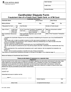 Credit Card Fraud Dispute Form
