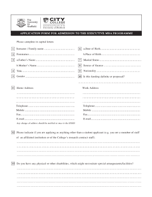 Executive MBA Program Application Form