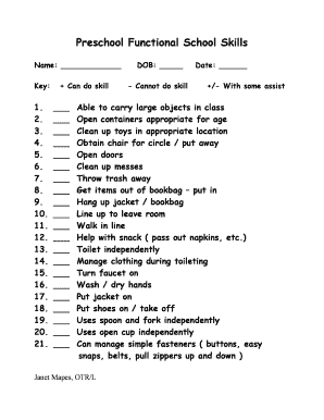 Preschool Functional School Skills Assessment