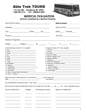 Medical Evaluation Form for Travel