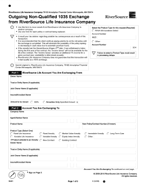 RiverSource Life Insurance 1035 Exchange Form
