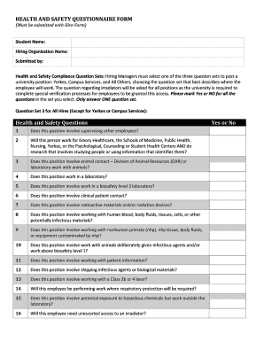 Health and Safety Compliance Questionnaire