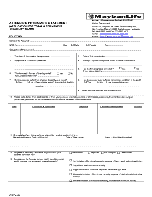 Attending Physician's Statement for Total & Permanent Disability Claim