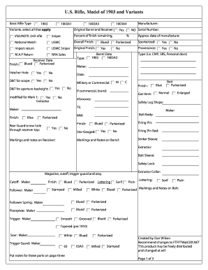 US Rifle Model 1903 Data Sheet
