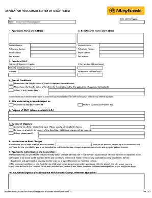 Application for Standby Letter of Credit