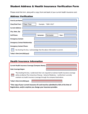 University of Kansas Health Insurance Verification Form