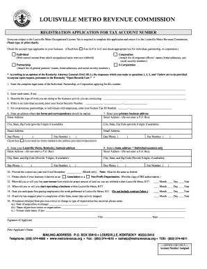 Louisville Metro Occupational License Tax Registration Application