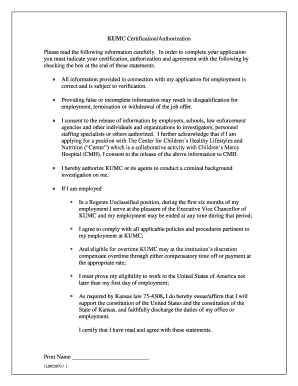 KUMC Employment Certification Form