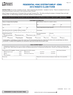 Iowa Residential HVAC Tuneup Rebate Form